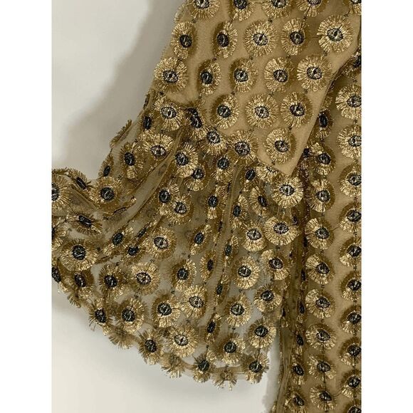 Calvin Klein Womens Blouse Embellished Circle Quarter Sleeve Brown Small - Picture 7 of 10